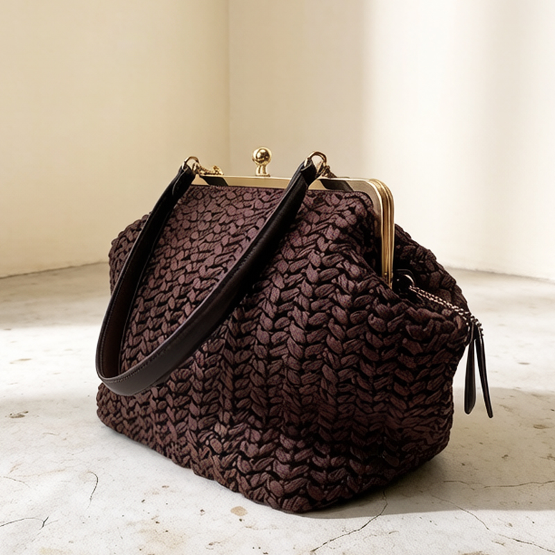 Luxury Bag Collection - Hand-Woven Kisslock Frame Shoulder Raffia Beach
