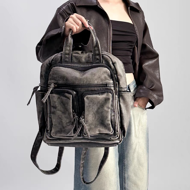 Luxury Bags With Zipper - Luxury Soft Washed Pu Leather Back