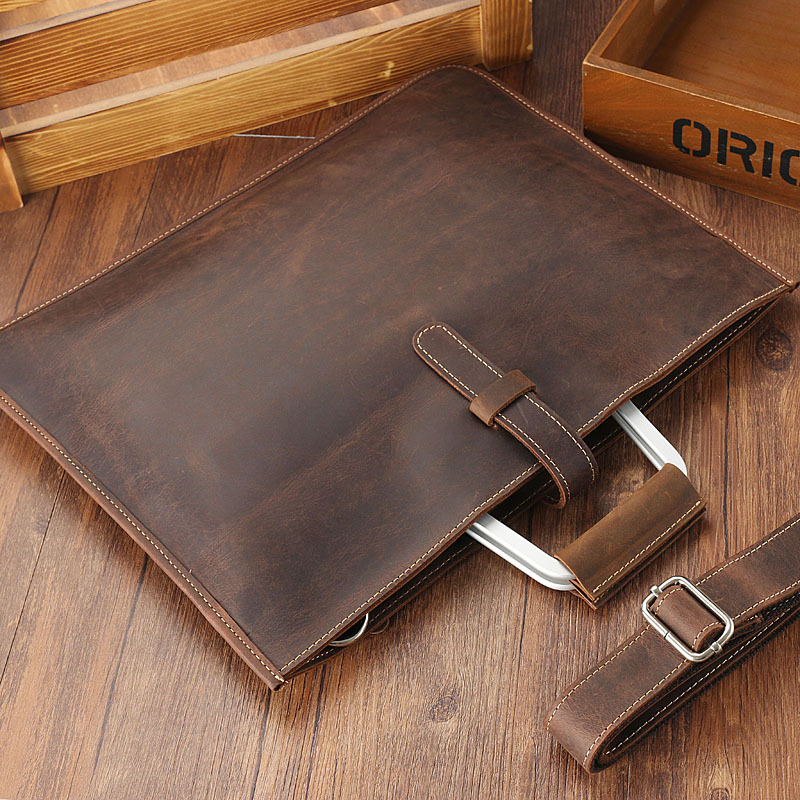 Men's Top Grain Crazy Horse Le - Briefcase Leather Slim recension och pris