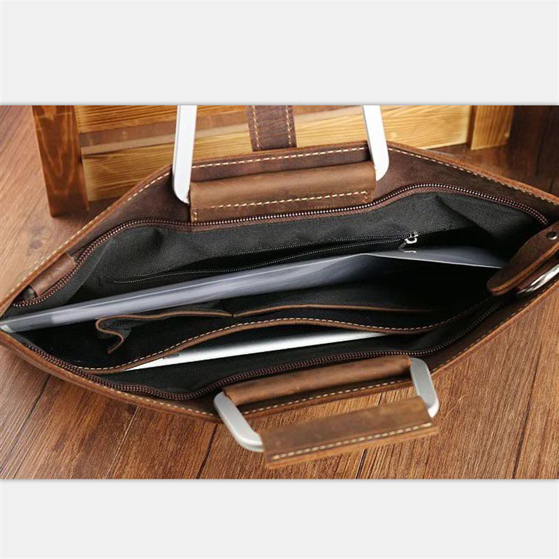 Men's Top Grain Crazy Horse Le - Briefcase Leather Slim recension och pris